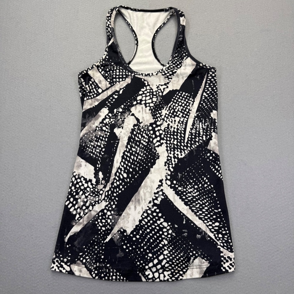 Lululemon Racerback Tank Top Black White Abstract Print Womens Size 4 Activewear